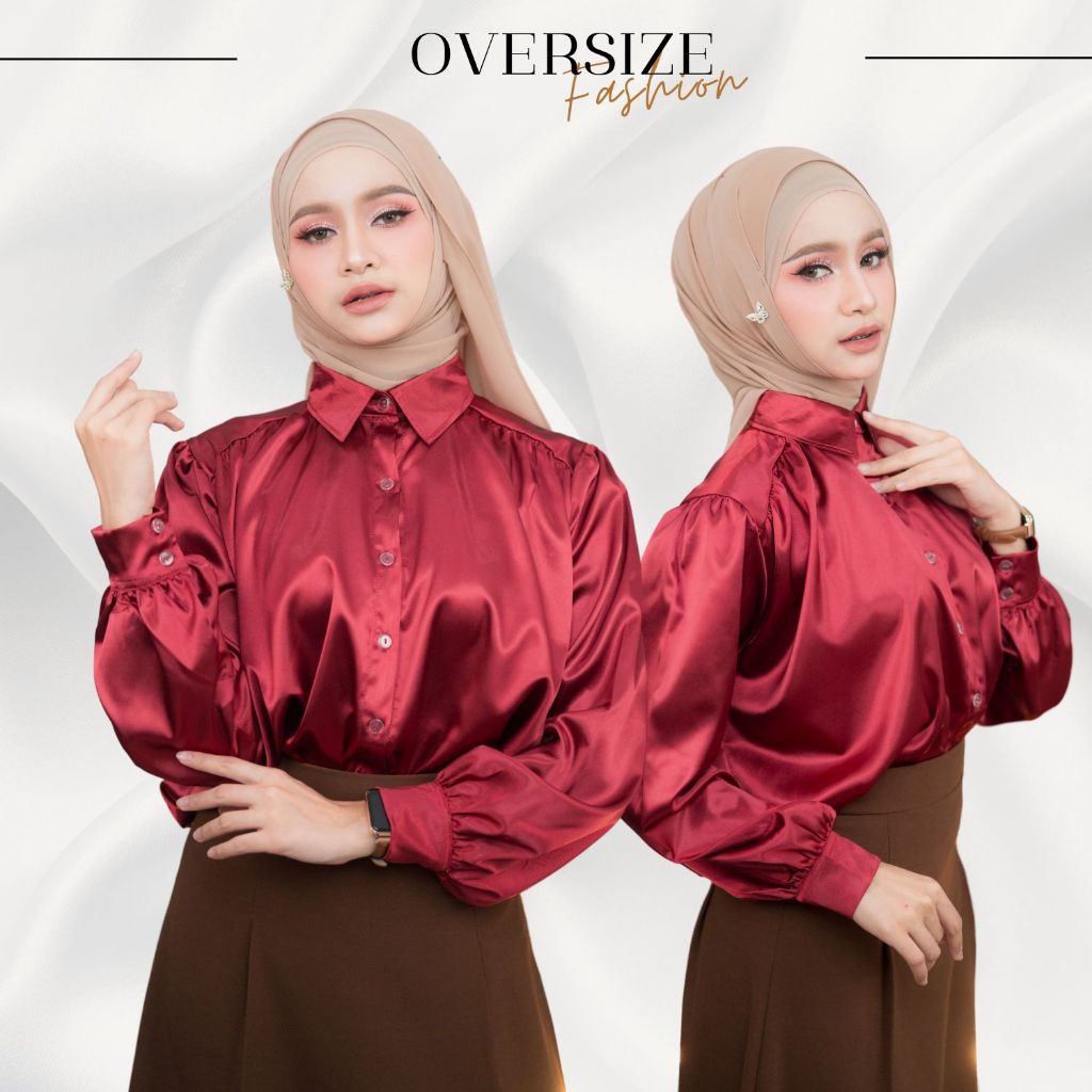 เสื้อคอปกผ้าซาติน คละเฉดสี ดีไซส์เรียบหรู งานแขนยาวทรงโคมไฟ สวมใส่แล้วดูดีมีสไตล์ DG33วาริสมุสลิม