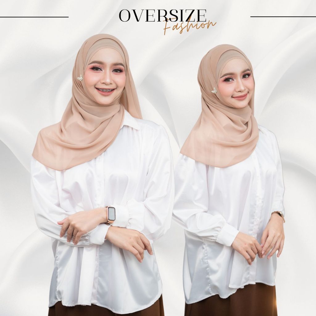เสื้อคอปกผ้าซาติน คละเฉดสี ดีไซส์เรียบหรู งานแขนยาวทรงโคมไฟ สวมใส่แล้วดูดีมีสไตล์ DG33วาริสมุสลิม