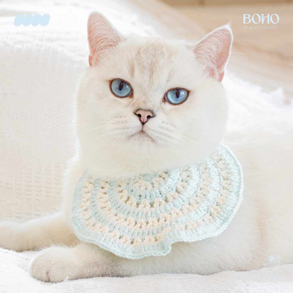 mini.c BOHO Handmade Knitted Bib ผ้ากันเปื้อนสัตว์เลี้ยง ปลอกคอสัตว์เลี้ยง น้องแมว น้องหมา