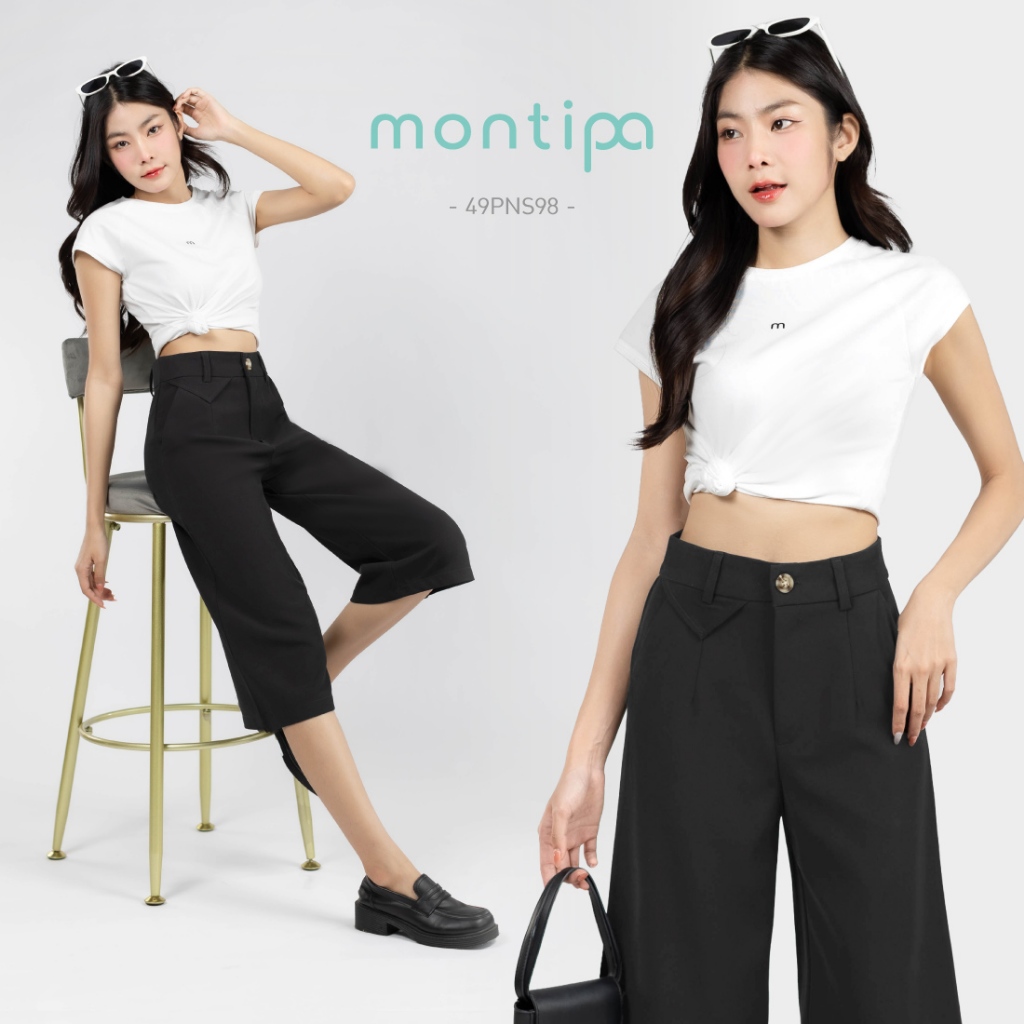 Montipa กางเกงห้าส่วน ซิปหน้า ดีเทลแต่งฝากระเป๋า ผ้า Comfort 4APNS98