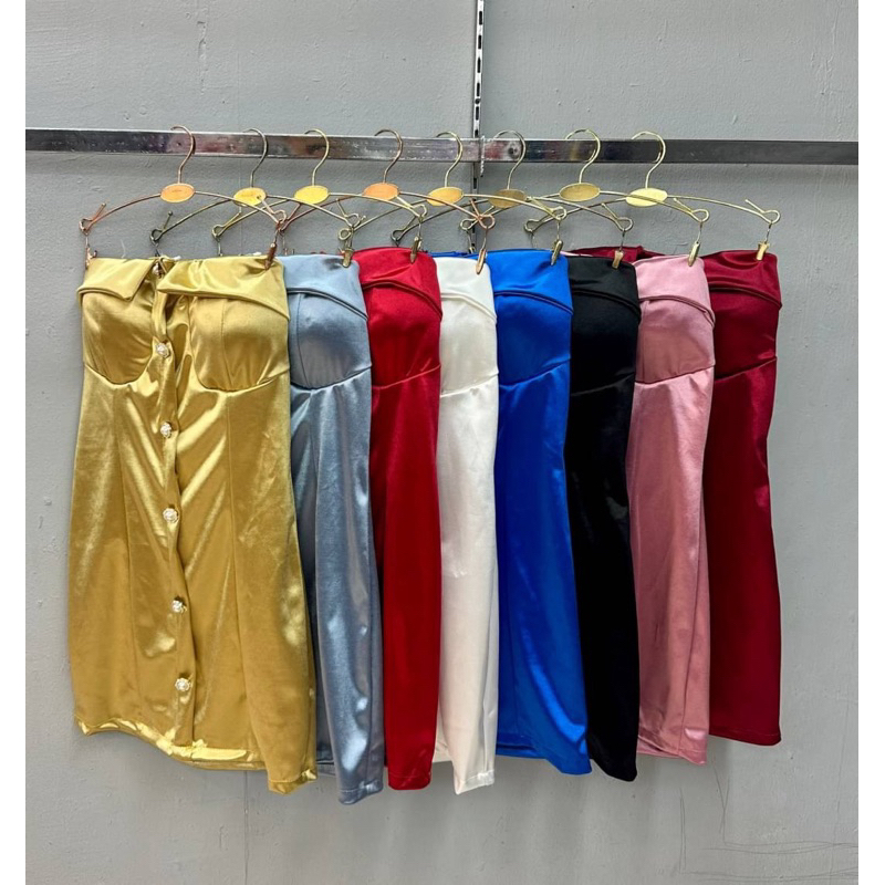เดรชเกาะอกผ้าซาตินพร้อมส่ง