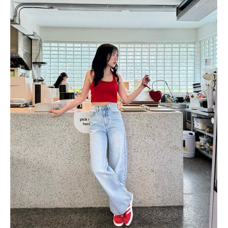 ยีนส์SARAN SP022 กางเกงยีนส์ทรงกระบอกสีอ่อน