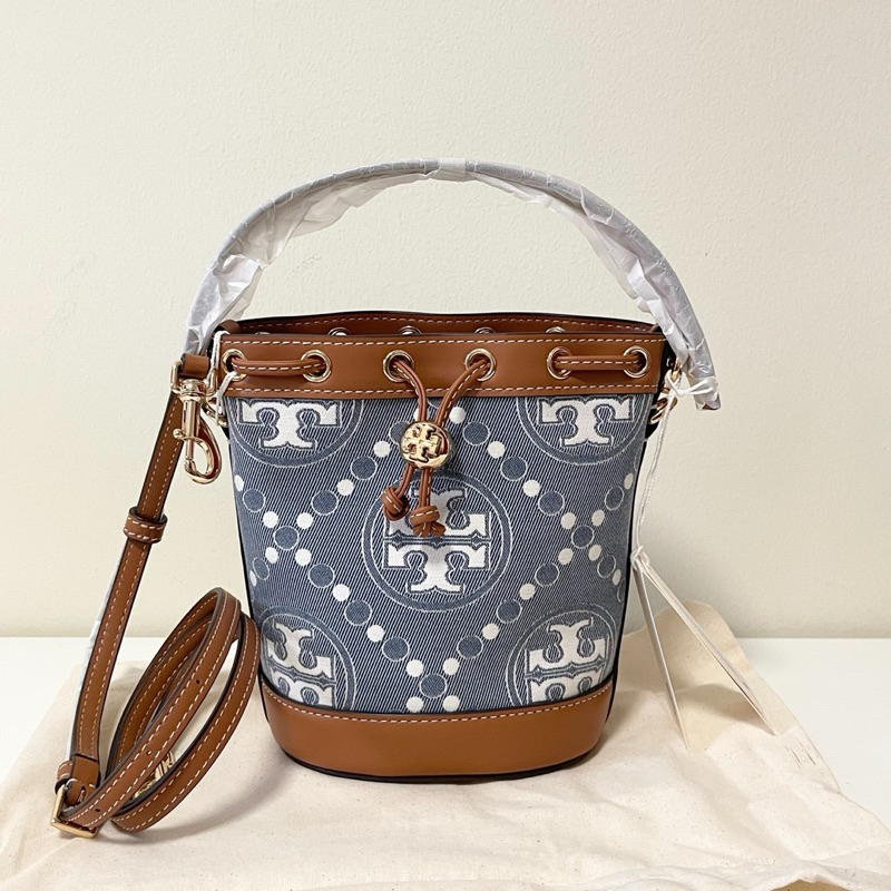 Tory Burch Mini T Monogram Denim Bucket Bag