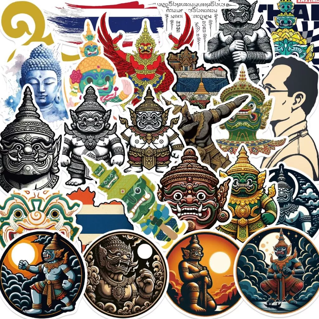 ยักษ์ พระพุทธเจ้า Thailand ไทย มวยไทย สงกรานต์ Phuket sticker vintage สติกเกอร์กันน้ำ 25-50ชิ้น
