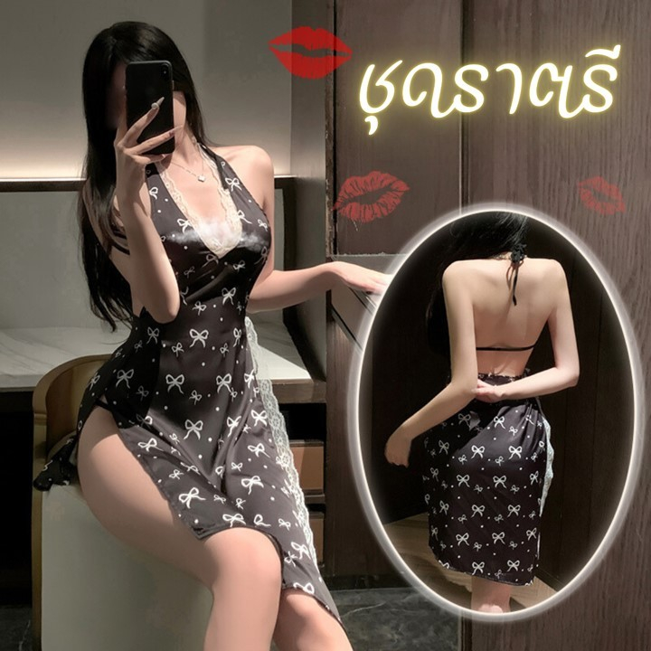TOP SEXY ชุดนอน ชุดนอนแซ่บๆ ชุดนอนซาติน 🏯 ผูกเอวข้าง ผ่าข้างโชว์ผิว T-099