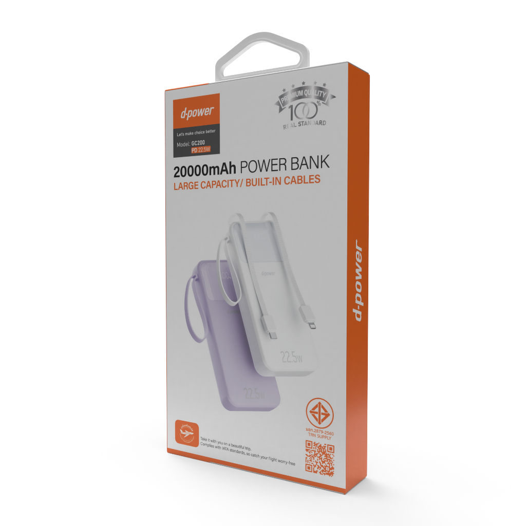 d-power Power Bank 20000 mAh รุ่น GC200 PD 22.5w หน้าจอดิจิตอล รองรับฟาสชาร์จ 22.5W มี 2สีให้เลือก
