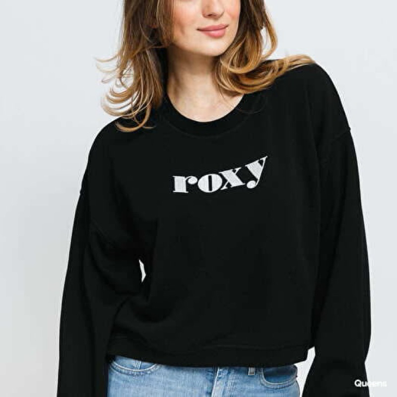 Roxy Sweatshirt Roxy Break Away Crew (เสื้อสเวตเชิ้ตสีดำ) สวยตรงปก