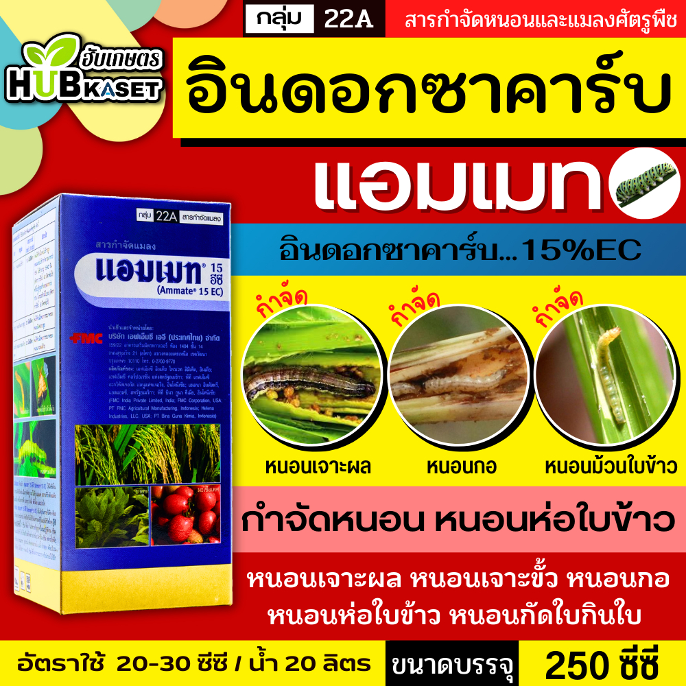 แอมเมท 250ซีซี (อินด๊อกซาคาร์บ) ป้องกันกำจัดหนอนห่อใบข้าวในนาข้าว หนอนม้วนใบข้าว หนอนกระทู้หอม หนอนกระทู้ผัก