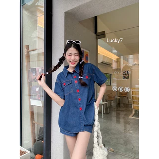 BY IRA🔥พร้อมส่ง🔥 (1006/202/4002) เสื้อเซิ้ตกระดุม+กางเกง เนื้อผ้ายีนส์แท้ ผ้าไม่คัน ชุดเซตสั้นยีนส์ เนื้อผ้านิ่ม ใส่บาย