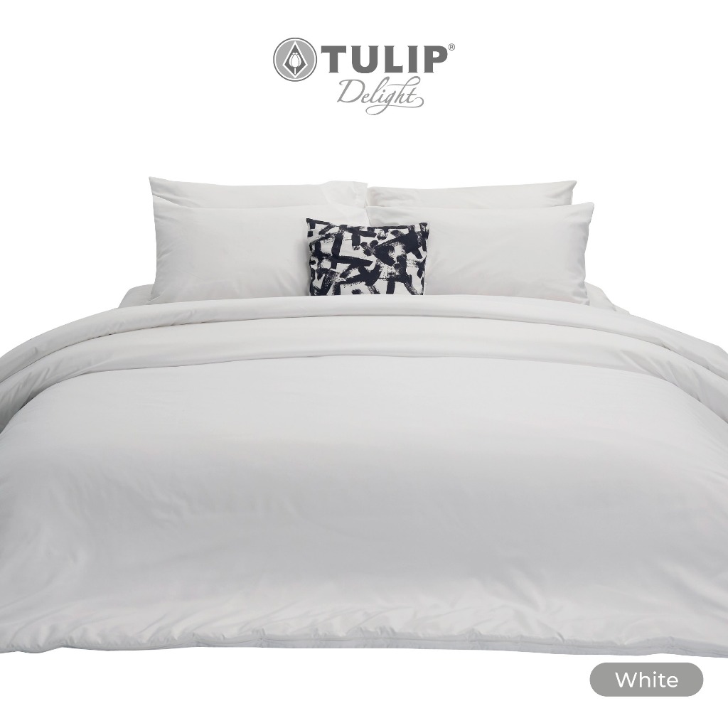 TULIP รุ่นTULIP Delight สีขาว DL White สีพื้น สีขาว ชุดเครื่องนอน ผ้าปูที่นอน ผ้าห่มนวม ราคา ถูกที่สุด ดีลบีเคเค