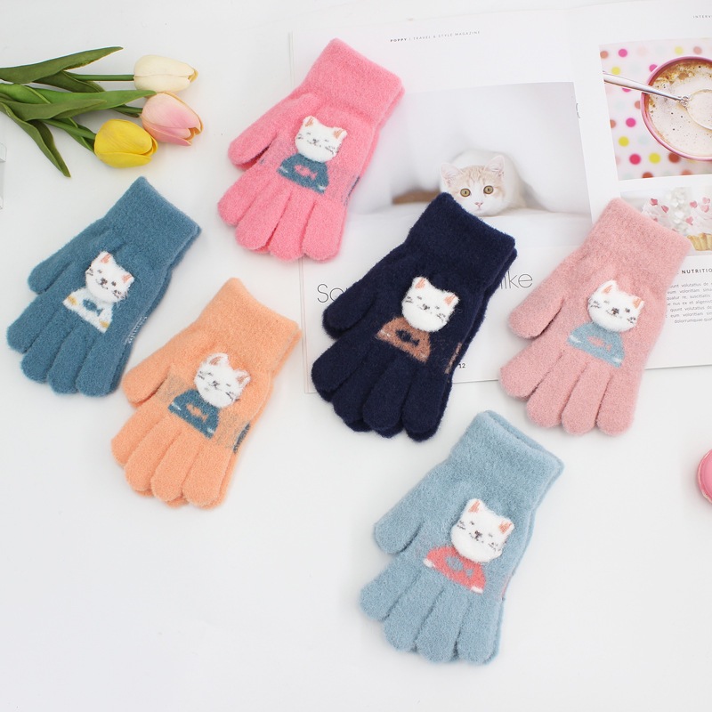 🥳พร้อมส่งจ้า🥳ถุงมือกันหนาวเด็ก ลายแมวเหมียว ใส่ได้ทั้งสาวน้อย หนุ่มน้อย ขนนุ่มมาก ใส่อุ่นมากกก เหมาะกับเด็ก 5-10 ขวบ