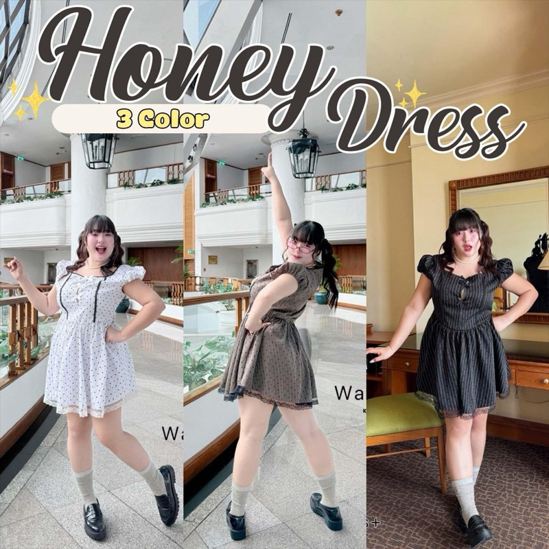 (Shopee video มีส่วนลด) มินิเดรสHoney วินเทอร์ ลายหัวใจเล็กๆแต่งลูกไม้ แต่งโบที่อก เพิ่มความน่ารัก
