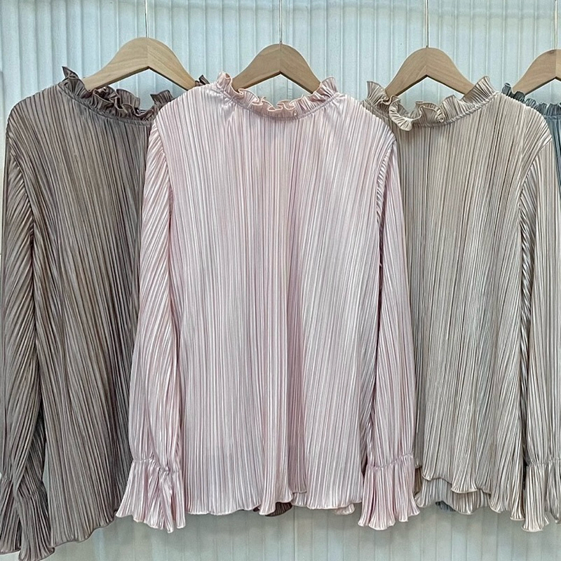 เสื้ออัดพลีทปลายแขนจั้มระบาย
