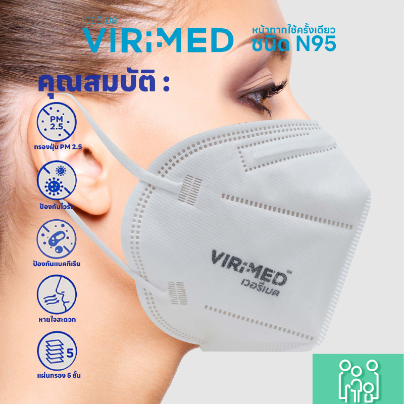 Virimed เวอรีเมด หน้ากาก N95 ชนิดใช้ครั้งเดียวทิ้ง ใช้ดีมาก ไม่เจ็บหู