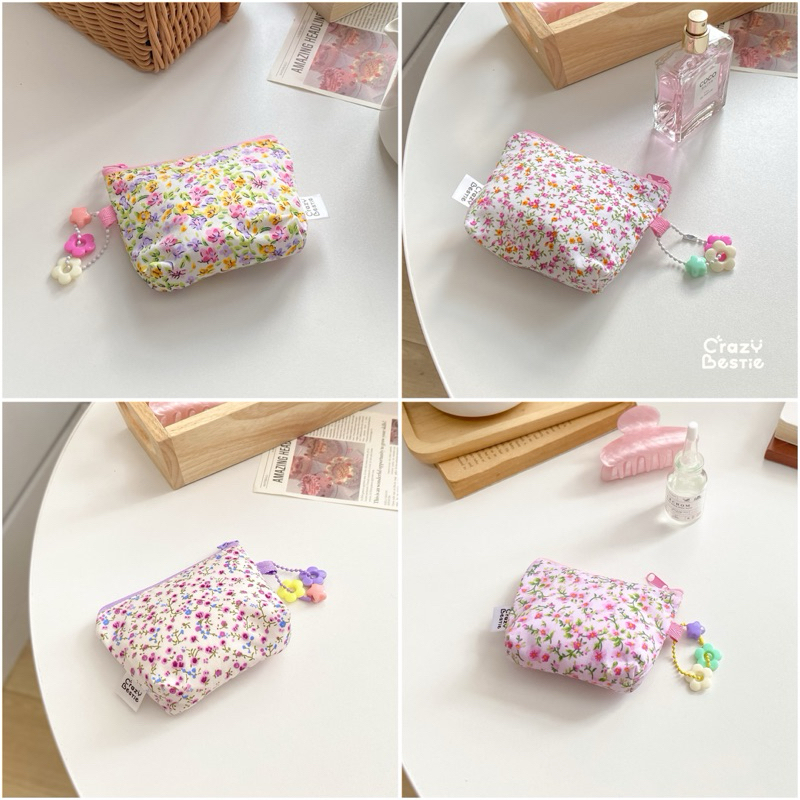 Crazy Bestie กระเป๋าสตางค์ใส่เหรียญและบัตรลายดอกไม้ (CB42)