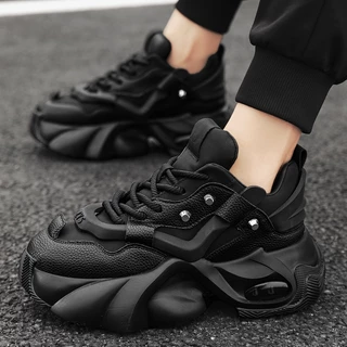 【Venous】2025 รองเท้าผู้ชายสีดำแบบหนาปี รองเท้าผ้าใบแบบเป็นกันเอง รองเท้ากีฬาผู้ชายพื้นยาง Size 37-46