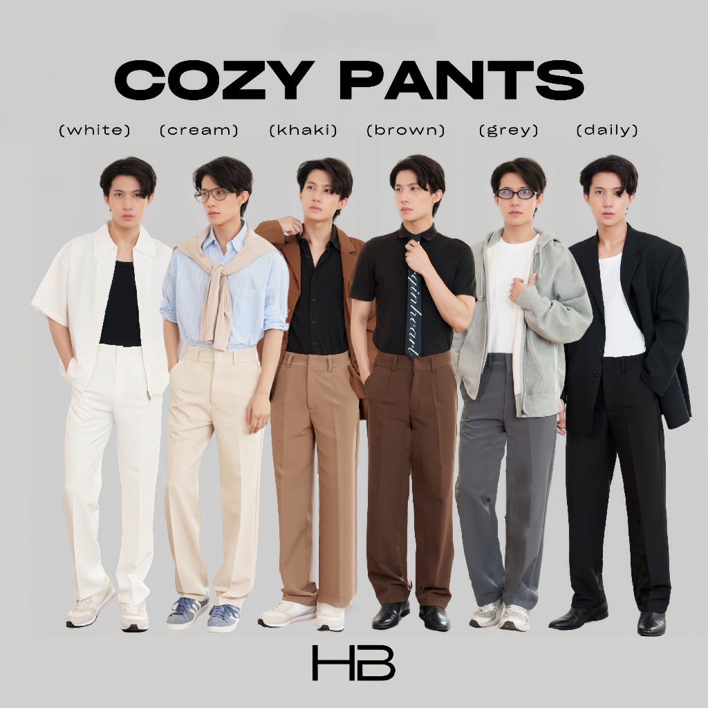 HB COZY PANTS กางเกงเอวสูงขายาวกระบอกตรง มีกระเป๋า 2 ข้าง S-4XL