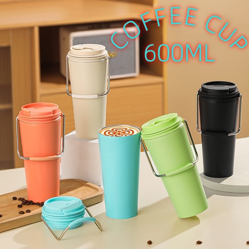 แก้วเก็บความร้อน/เย็น COFFEE CUP600ML แบบใหม่ มีที่จับ หูหิ้ว แก้วกาแฟ แก้วสแตนเลส316 รุ่น6683
