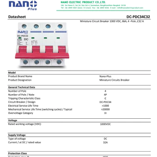 NANO DC CIRCUIT BREAKER DC เบรกเกอร์ ดีซี เซอร์กิตเบรกเกอร์ 6kA DC 1P 2P 3P 4P 250V PDC31 PDC32 PDC33 PDC34