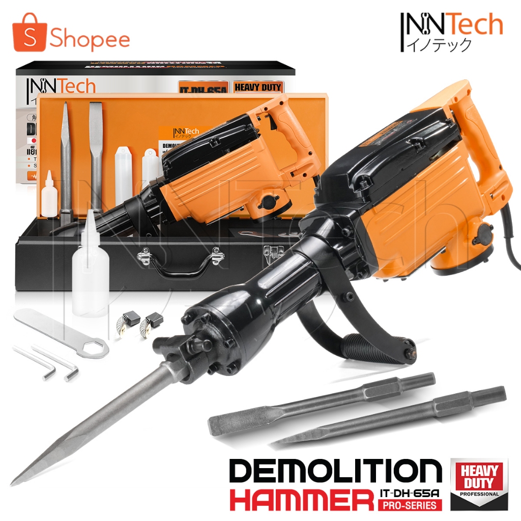 InnTech แย็ก สว่านเจาะปูน สกัดไฟฟ้า 3,800W หนัก 15kg รุ่น IT-DH-65A สำหรับงานหนัก พร้อมดอกสกัด 2 ดอก และ อุปกรณ์ครบชุด