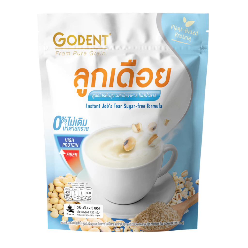 โกเด้นท์ เครื่องดื่มลูกเดือยสูตรโปรตีนสูง ผสมถั่วเหลือง ไม่มีน้ำตาล 125 กรัม