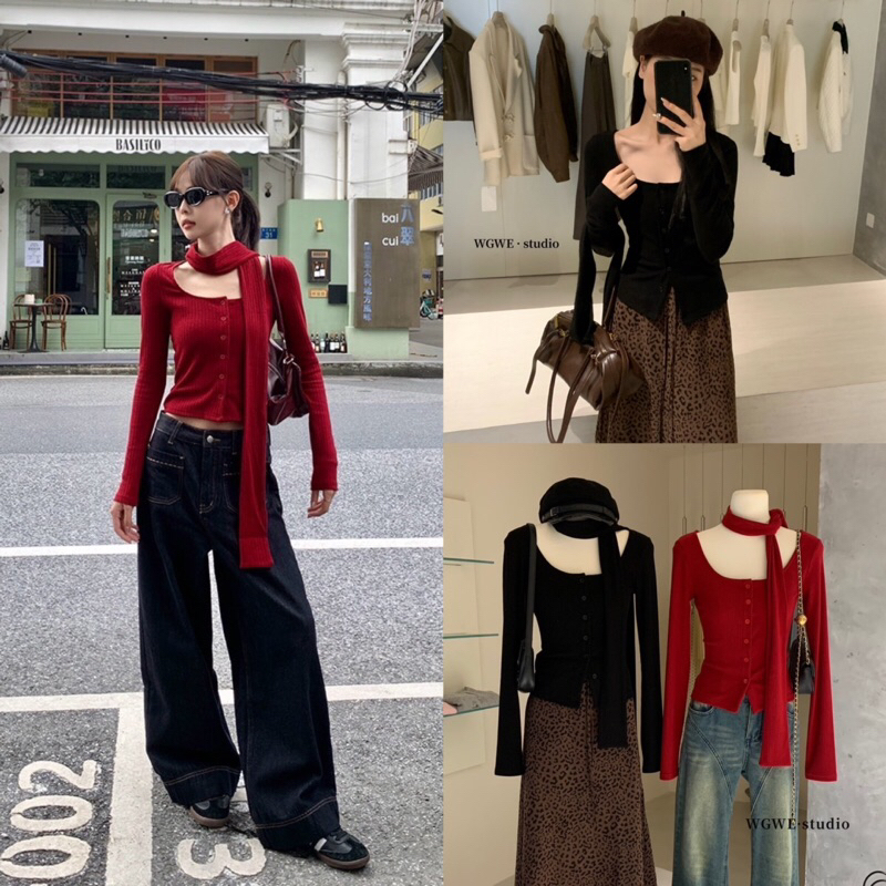 เสื้อแขนยาวคอยูสายไขว้คอรุ่น 2614 TAG:WG.WE