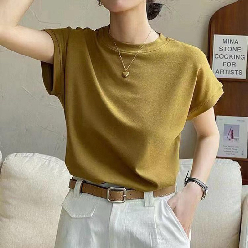 เสื้อคอกลม ผ้าCOTTON เกาหลี ผ้านิ่มมาก ฟรีไซส์ อก34-48“