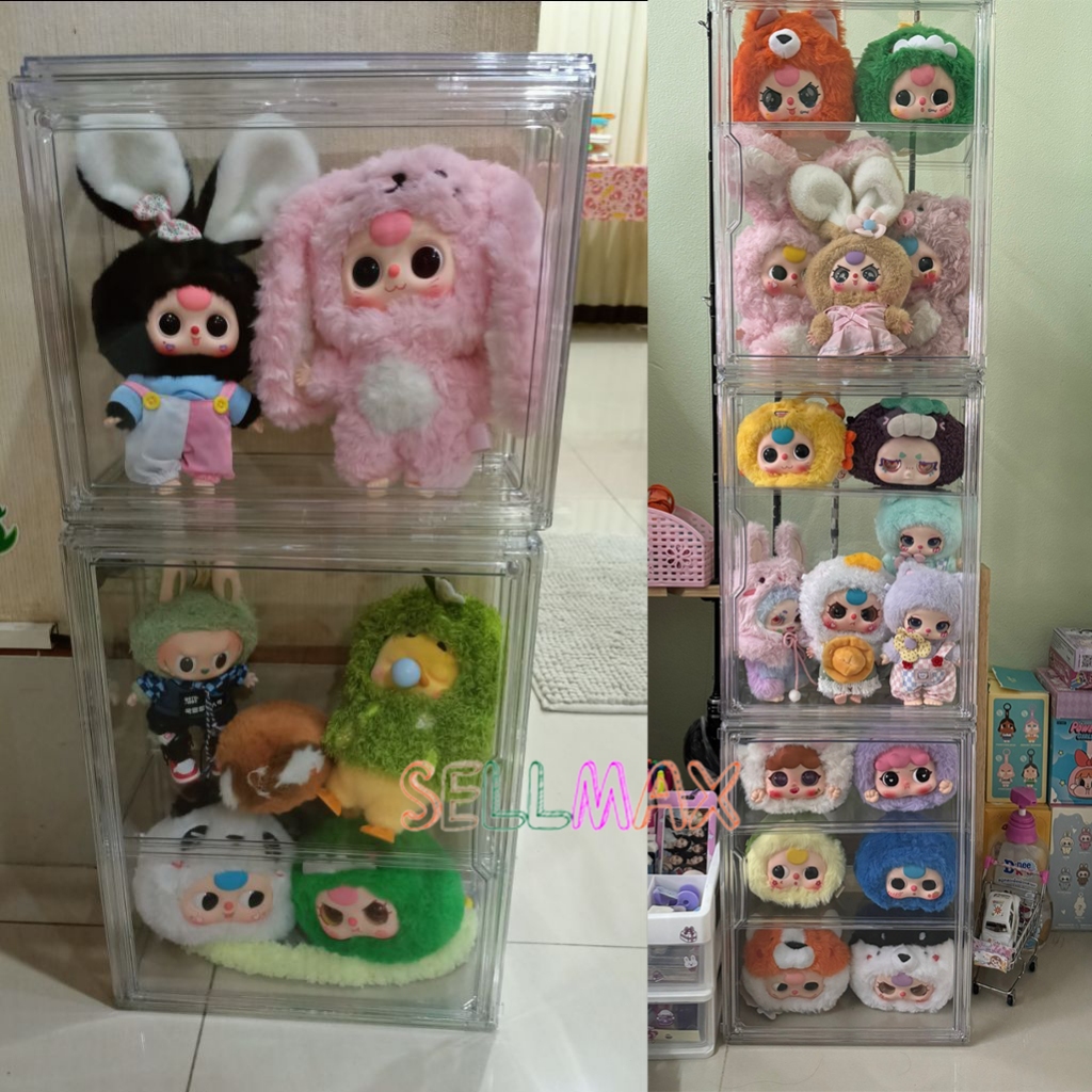 กล่องใสของ ตู้โชว์โมเดลสามชั้น แบบสูง สีไปร่งใส ฝาปิดแม่เหล็ก มีแผ่นกาวแถมให้ สามาถติดกับผนังได้ - รูปที่ 6