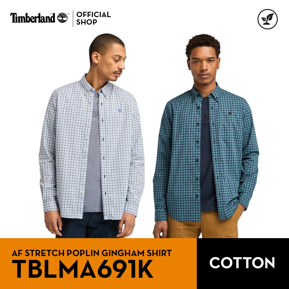 Timberland Men’s Stretch Poplin Gingham Shirt เสื้อเชิ้ตแขนยาว (TBLMA691K)