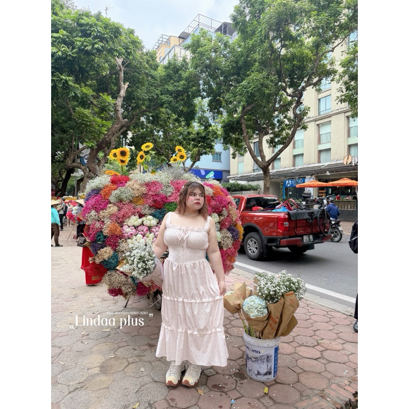 ชุดเดรสสายเดี่ยวลายจุดสุดน่ารัก สม๊อคหลัง เข้ารูป ใส่ได้บ่อย