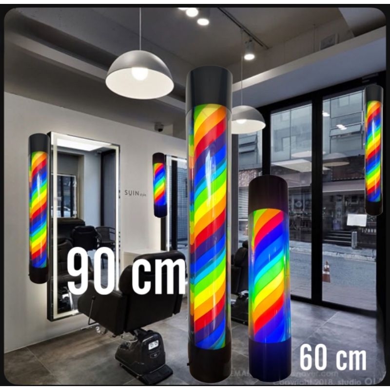 ไฟหมุนบาร์เบอร์ ไฟหมุนเสริมสวย รุ่นสายรุ้ง ขนาด 60 cm 90 cm
