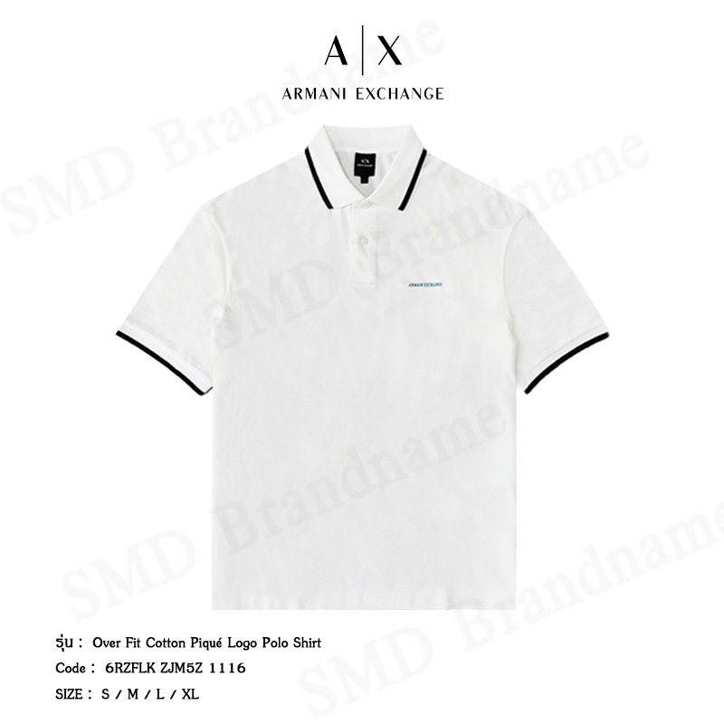 Armani Exchange เสื้อโปโล รุ่น Over Fit Cotton Piqué Logo Polo Shirt Code: 6RZFLK ZJM5Z 1116
