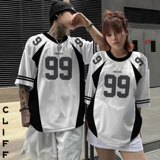 CLIFF เสื้อยืดผู้ชาย เสื้อผู้หญิง คอกลมแขนสั้น พิมพ์ลาย สไตล์อเมริกัน สีผสม ชุดคู่รัก
