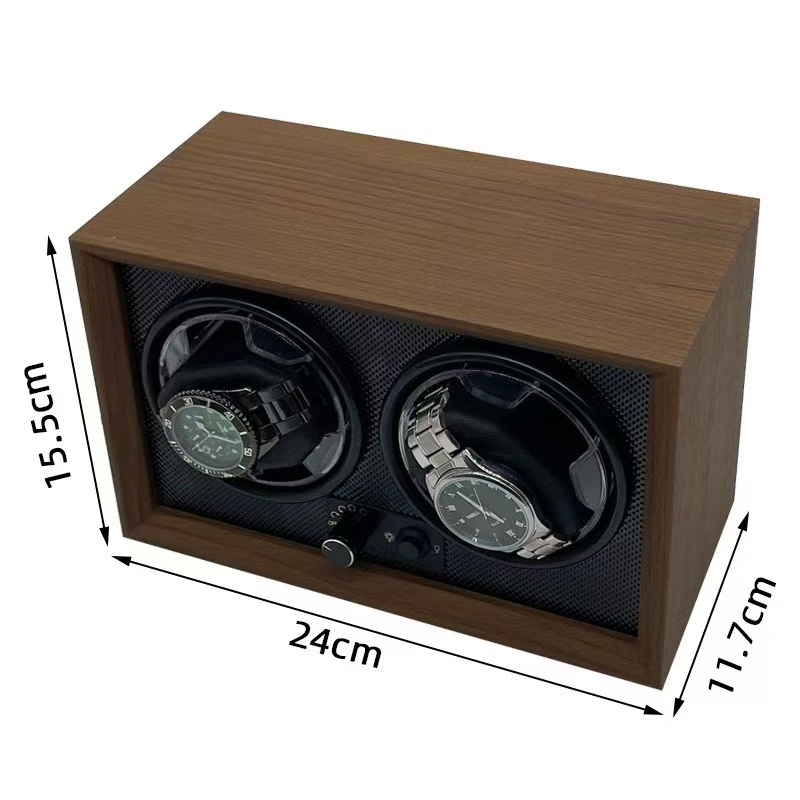 *พร้อมส่ง*ไฟLED กล่องหมุนนาฬิกา 2 เรือน(วอลนัทสีดำไม้) Watch Winder กล่องนาฬิกา กล่องหมุนนาฬิกาอัตโนมัติ ห้าเกียร์ปรับได