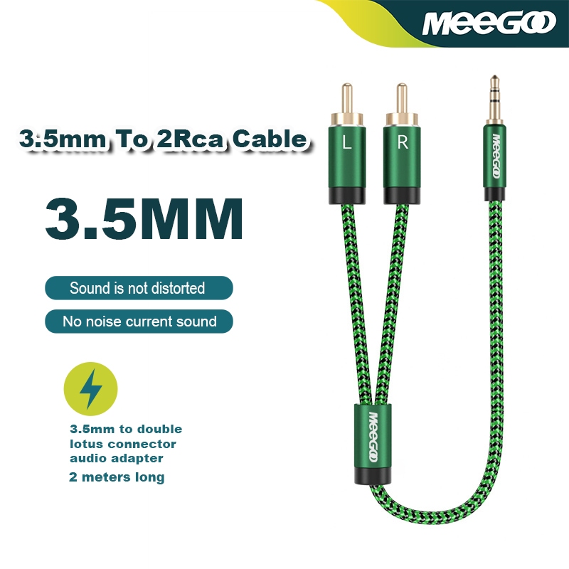MeeGoo 3.5 มม. ถึง 2RCA เป็นสายสัญญาณเสียง Lotus คู่เหมาะสำหรับโทรศัพท์มือถือ คอมพิวเตอร์ เครื่องขยายเสียง ลำโพง และ MP3
