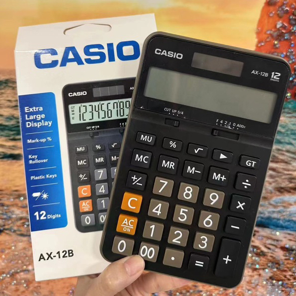 CASIO เครื่องคิดเลขขนาดใหญ่ 12 หลัก เครื่องคิดเลข ทน รุ่นยอดฮิต โซล่าเซลล์ พร้อมส่ง AX-12B