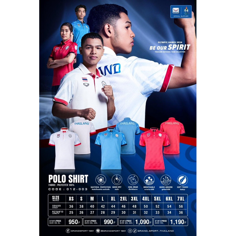 Olympic 2024 | เสื้อโปโล grand sport สีฟ้า ⭐️LIMITED! แขนซ้ายมีอาร์ม Olympic Paris 2024