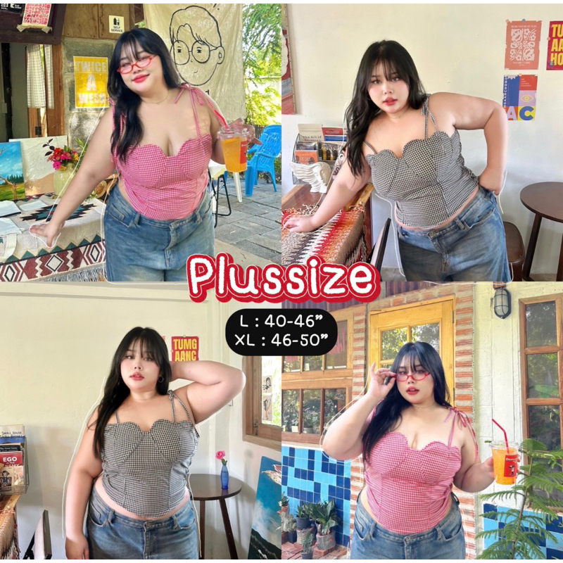 เสื้อสายเดี่ยวลายสก็อต สาวอวบ แต่งเต้ารูปหัวใจ สายผูกได้ น่ารักสุดๆ มี2สี เข้ารูปสวย