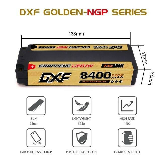 DXF 6600mah/8000mah /8400mah /9200mah  2S 7.6V HV LCG Lipo Battery 130C 8000mAh LCG with 5mm Bullet 