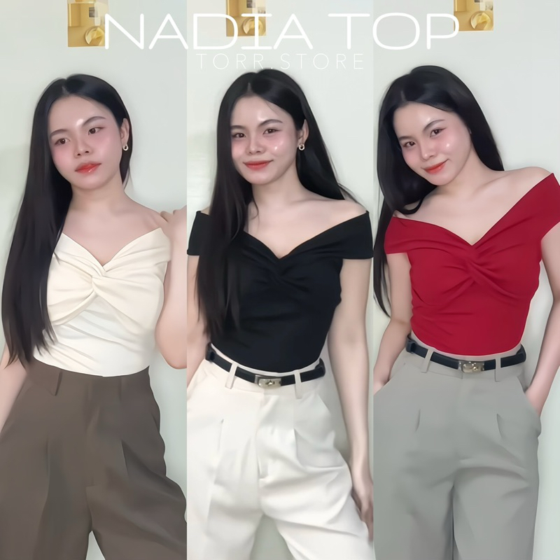 TORR.STORE Nadia Top | เสื้อท็อปเปิดไหล่ บิดเกลียวหน้า ผ้าร่องเล็ก