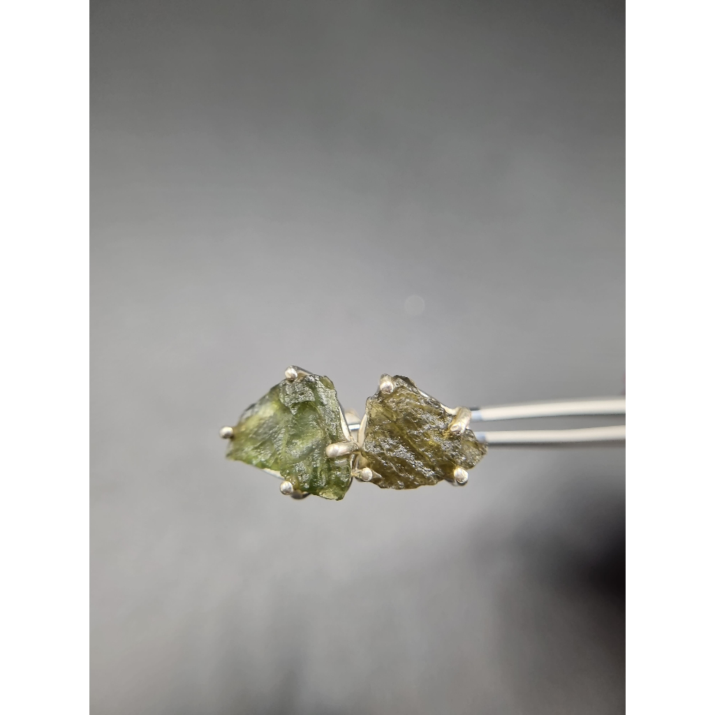 ต่างหู Moldavite เงินแท้ Silver AG 925/1000 Czech republic MJ24-AG32 Earing  3.5g