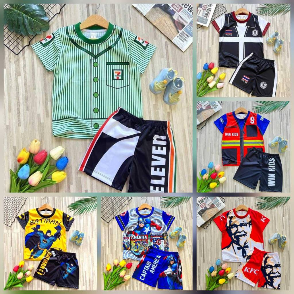 เสื้อผ้าเด็ก แขนสั้น ขาสั้น ผ้าลื่นไมโคร