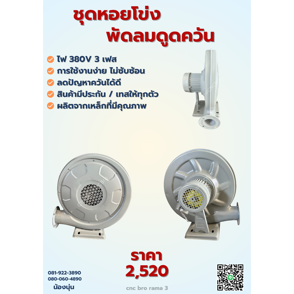 พัดลมดูดควัน Blower ชุดหอยโข่ง 380V ไฟ 3 เฟส