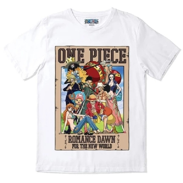 Top.street แฟชั่น เสื้อยืดคอกลม สีขาว วันพีซ กลุ่มหมวกฟาง One Piece เสื้อยืด oversize แขนสั้น ใส่สบาย เสื้อ unisex