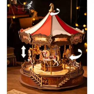 ส่งด่วน กทม. 🎠 ม้าหมุน Classic Carousel กล่องดนตรี DIY ประกอบเอง ไม่ใช้กาว เปิดไฟได้ Rolife AMC01