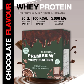 Premier W Hydrolised Whey Protein Isolated Chocolate Flavor Sachet เวย์โปรตีนไฮโดรไลซ์ กลิ่น ช็อกโกแลต บรรจุ 10 ซอง 1001