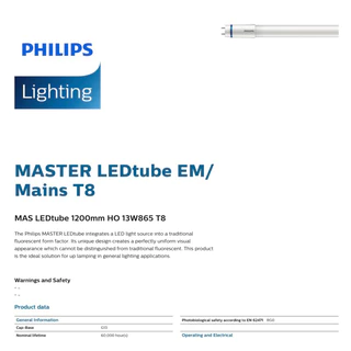 Philips master LEDtube 1200mm HO 13W 6500K 4000K 3000K 2100lm T8 หลอดแอลอีดีฟิลิปส์ มาสเตอร์ 60000ชั่วโมง