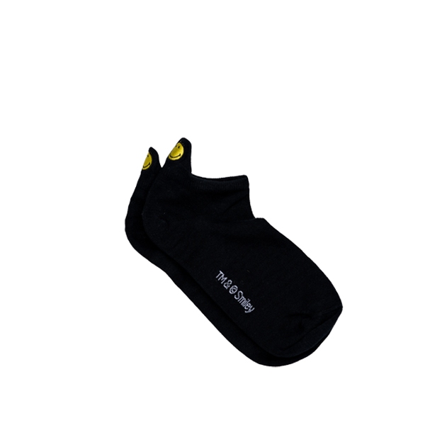 EMBROIDERED SMILEY® FACE NO SHOW TAB SOCKS (BLACK)