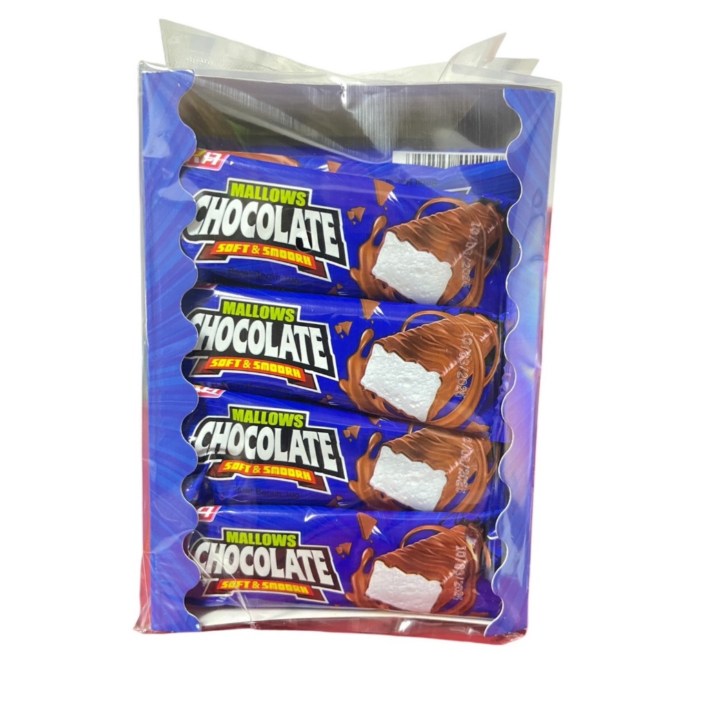 HOT!! MALLOWS มาร์ชเมลโล่ เคลือบช็อกโกแลต ขนาด 10 กรัม 1 กล่อง 24 ชิ้น