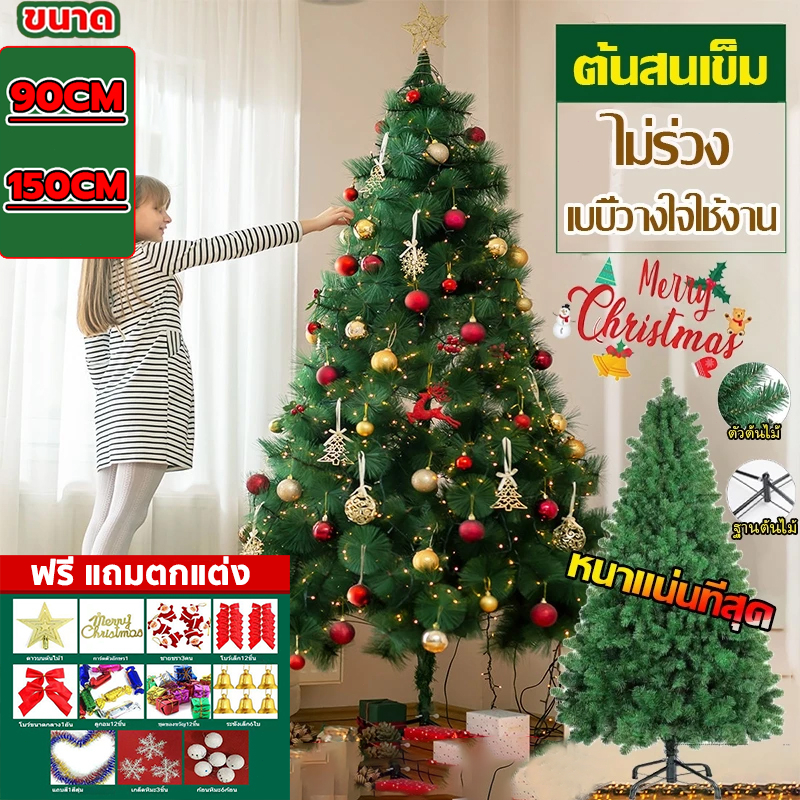 จัดส่งจากกรุงเทพ ต้นคริสต์มาส ขนาด 90/150 cm ต้นคริสมาสต์สวยๆขนาดใหญ่ ต้นไม้ตกแต่งบ้าน แถมอุปกรณ์ตกแต่งต้นคริสต์มาส
